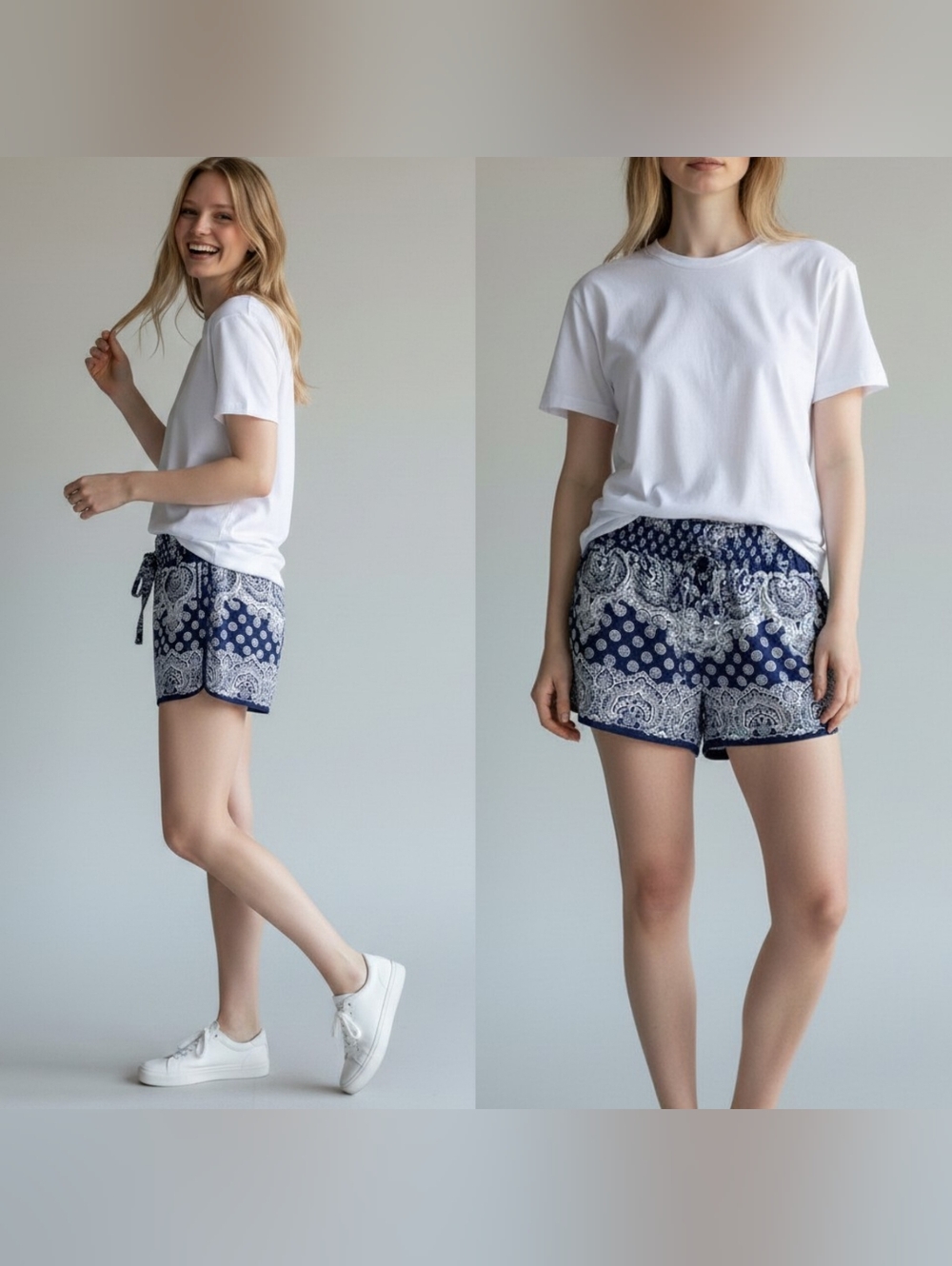 Patrons Of Peace Blue White Paisley Boho Short Smocked Waist Pockets Rayon M